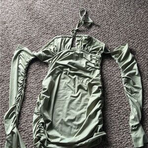 Green Off-Shoulder Ruched Dress